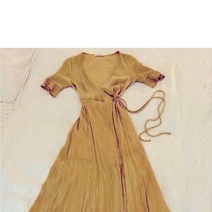Unique Vintage Tan Maxi Wrap Dress